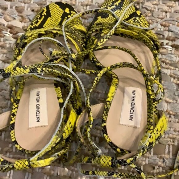 ANTONIO MELANI Vaylyn Snake Print Leather Lace Up Sandal Yellow Black sz 9 - Picture 9 of 10